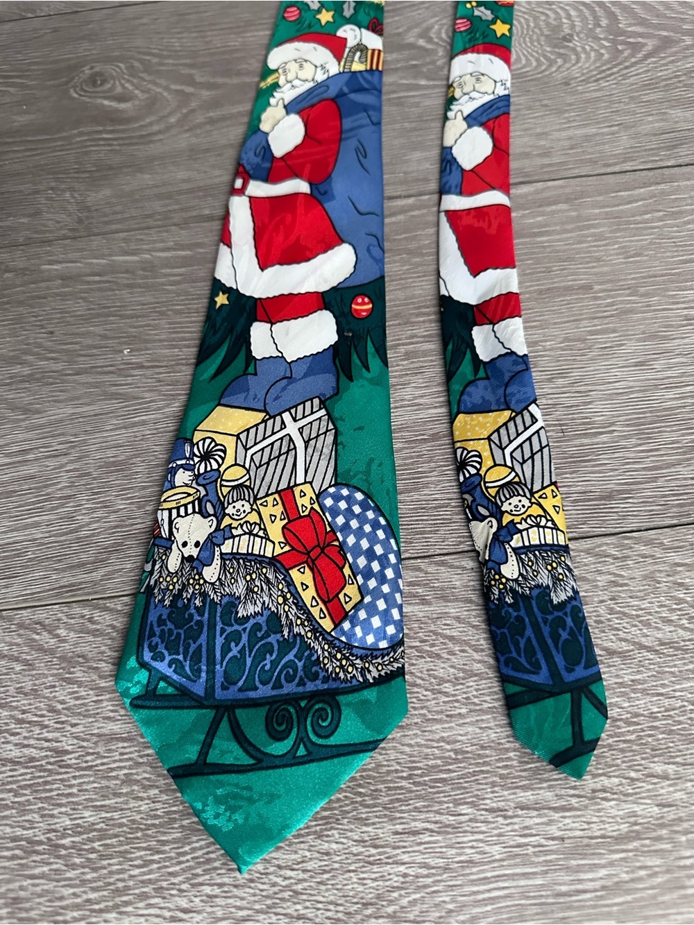 Vintage Peacock Silk Christmas Santa Sleigh Tie